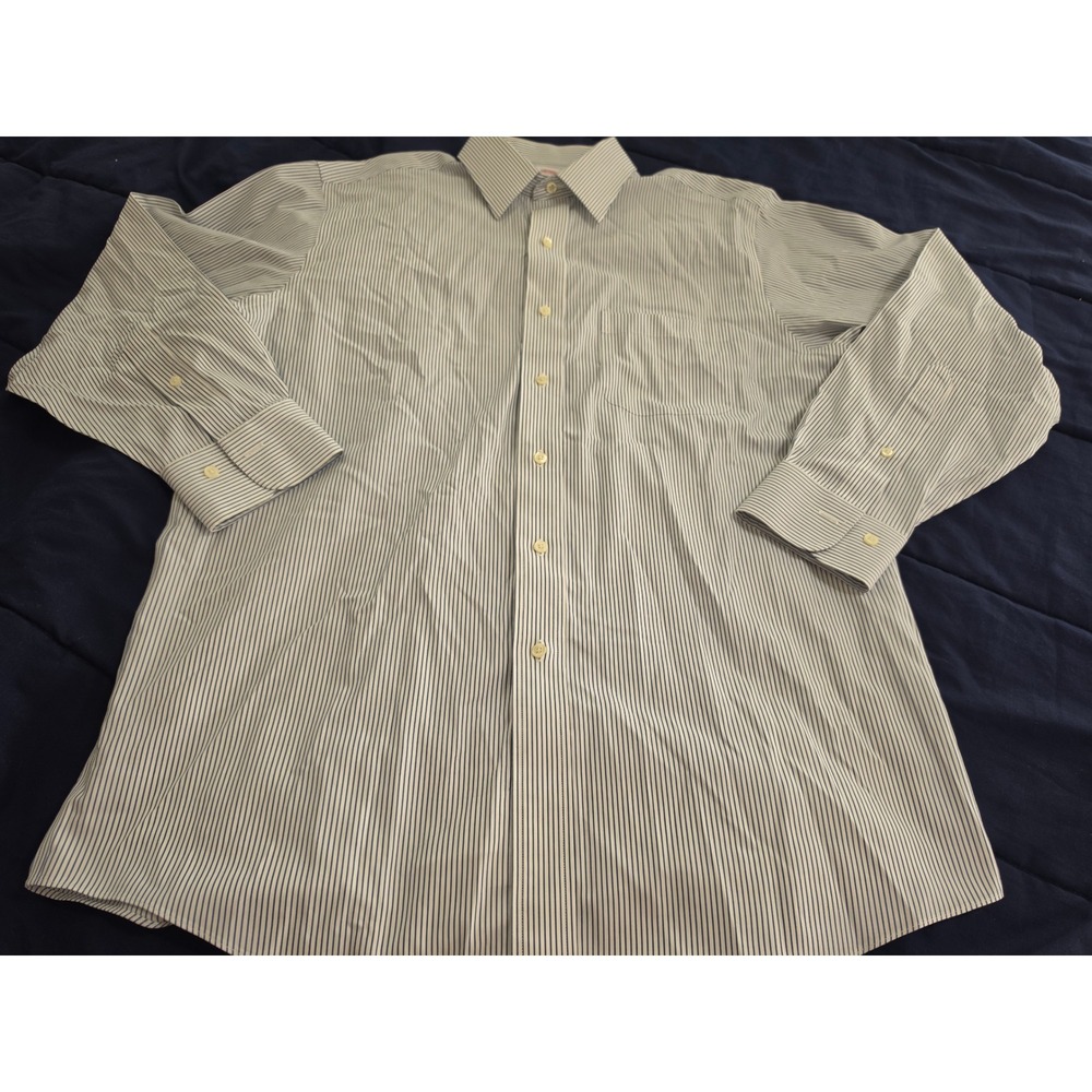 Brooks‎ Brothers Mens Blue White Striped Button Down Dress Shirt Long Sleeve L
